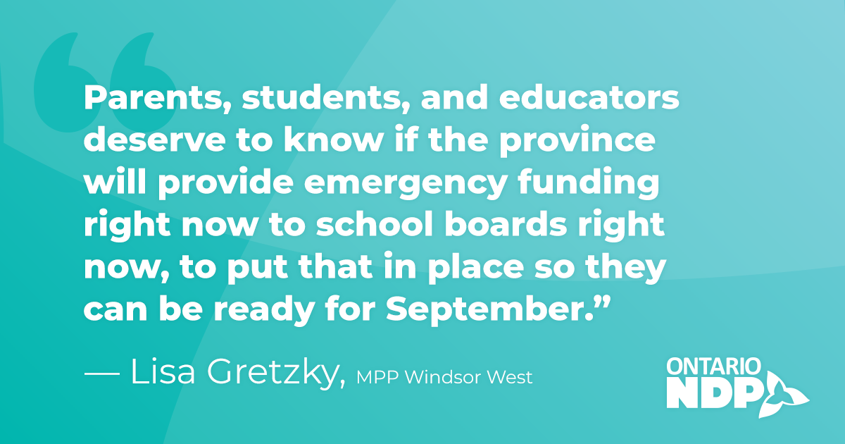 Gretzky: Families and educators urgently need answers from Ford on the safe re-opening of ...
