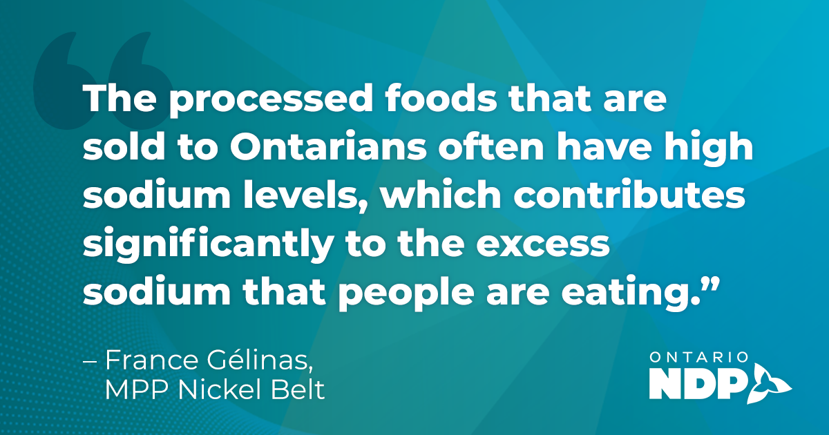 MPP Gélinas introduces bill to set guidelines for sodium content in